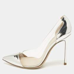 Pre Owned Gianvito Rossi Silver Patent Leather and PVC Plexi Pumps Size 41
