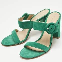 Pre Owned Gianvito Rossi Green Suede Buckle Slide Sandals Size 37