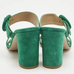Pre Owned Gianvito Rossi Green Suede Buckle Slide Sandals Size 37