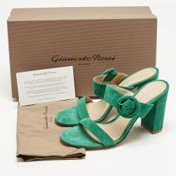 Pre Owned Gianvito Rossi Green Suede Buckle Slide Sandals Size 37