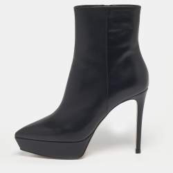 Pre Owned Gianvito Rossi Black Leather Dasha Ankle Length Boots Size 38