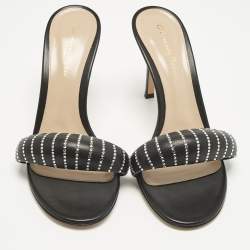 Pre Owned Gianvito Rossi Black Leather Bijoux Crystal Sandals Size 38