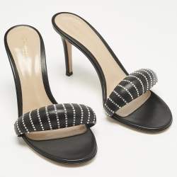 Pre Owned Gianvito Rossi Black Leather Bijoux Crystal Sandals Size 38