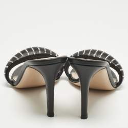 Pre Owned Gianvito Rossi Black Leather Bijoux Crystal Sandals Size 38