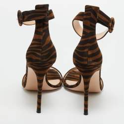 Pre Owned Gianvito Rossi Brown Zebra Print Suede Portofino Sandals Size 41