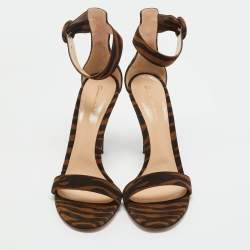 Pre Owned Gianvito Rossi Brown Zebra Print Suede Portofino Sandals Size 41