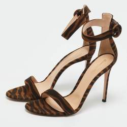 Pre Owned Gianvito Rossi Brown Zebra Print Suede Portofino Sandals Size 41