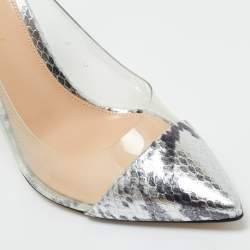 Pre Owned Gianvito Rossi Silver Snake Embossed Leather and PVC Plexi Pumps Size 37