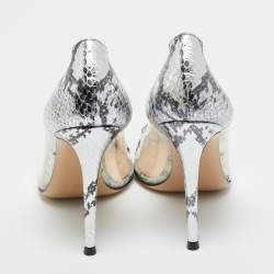 Pre Owned Gianvito Rossi Silver Snake Embossed Leather and PVC Plexi Pumps Size 37