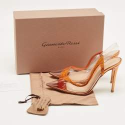 Pre Owned Gianvito Rossi Transparent/Orange PVC and Suede Embellished Hortensia Pumps Size 39.5