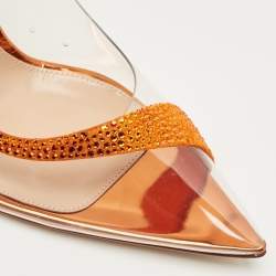 Pre Owned Gianvito Rossi Transparent/Orange PVC and Suede Embellished Hortensia Pumps Size 39.5