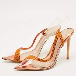 Pre Owned Gianvito Rossi Transparent/Orange PVC and Suede Embellished Hortensia Pumps Size 39.5