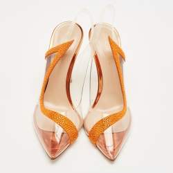 Pre Owned Gianvito Rossi Transparent/Orange PVC and Suede Embellished Hortensia Pumps Size 39.5