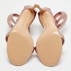 Pre Owned Gianvito Rossi Rose Gold Leather Crystal Embellished Bijoux Sandals Size 38.5