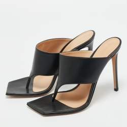 Pre Owned Gianvito Rossi Black Leather Thong Slide Sandals Size 39.5