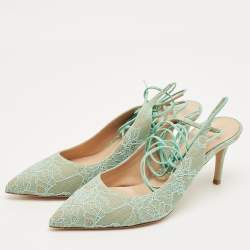 Pre Owned Gianvito Rossi Light Green Lace Irene Ankle Tie Pumps Size 39