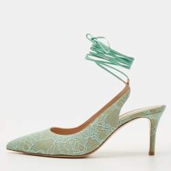 Pre Owned Gianvito Rossi Light Green Lace Irene Ankle Tie Pumps Size 39