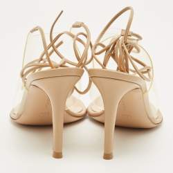 Pre Owned Gianvito Rossi Beige Leather and PVC Plexi Thong Wrap Sandals Size 35