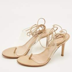 Pre Owned Gianvito Rossi Beige Leather and PVC Plexi Thong Wrap Sandals Size 35