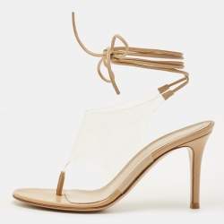Pre Owned Gianvito Rossi Beige Leather and PVC Plexi Thong Wrap Sandals Size 35