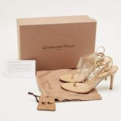 Pre Owned Gianvito Rossi Beige Leather and PVC Plexi Thong Wrap Sandals Size 35
