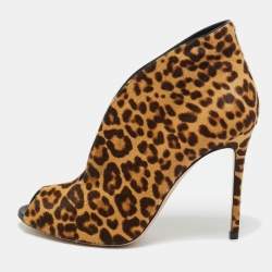 Pre Owned Gianvito Rossi Brown Calf Hair Vamp Booties Size 41