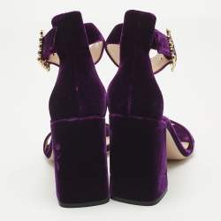 Pre Owned Gianvito Rossi Purple Velvet Portofino Ankle Strap Sandals Size 38