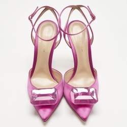Pre Owned Gianvito Rossi Fuchsia Satin Jaipur Ankle Strap Pumps Size 39.5