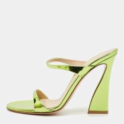 Pre Owned Gianvito Rossi Metallic Green Leather Aura Sandals Size 38