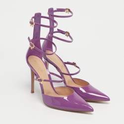 Pre Owned Gianvito Rossi Purple Patent Leather Ribbon Uptown Pumps Size 39