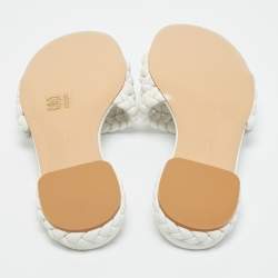 Pre Owned Gianvito Rossi White Braided Leather Flat Slides Size 38.5