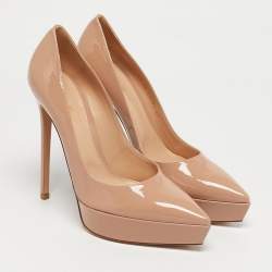 Pre Owned Gianvito Rossi Beige Patent Leather Dasha Platform Pumps Size 41
