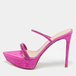 Pre Owned Gianvito Rossi Fuchsia Suede Crystal Embellished Cannes Sandals Size 38.5
