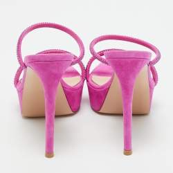Pre Owned Gianvito Rossi Fuchsia Suede Crystal Embellished Cannes Sandals Size 38.5