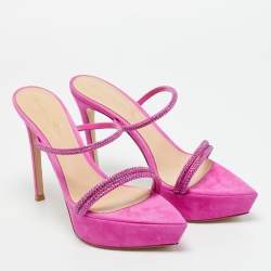 Pre Owned Gianvito Rossi Fuchsia Suede Crystal Embellished Cannes Sandals Size 38.5