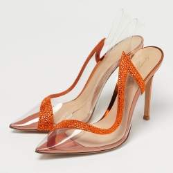 Pre Owned Gianvito Rossi Transparent/Orange PVC and Suede Embellished Hortensia Pumps Size 39