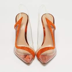Pre Owned Gianvito Rossi Transparent/Orange PVC and Suede Embellished Hortensia Pumps Size 39