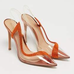 Pre Owned Gianvito Rossi Transparent/Orange PVC and Suede Embellished Hortensia Pumps Size 39