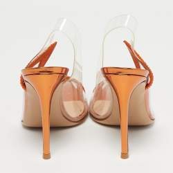 Pre Owned Gianvito Rossi Transparent/Orange PVC and Suede Embellished Hortensia Pumps Size 39