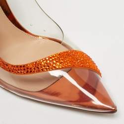 Pre Owned Gianvito Rossi Transparent/Orange PVC and Suede Embellished Hortensia Pumps Size 39