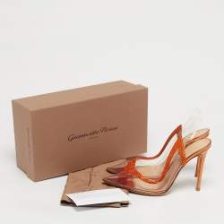 Pre Owned Gianvito Rossi Transparent/Orange PVC and Suede Embellished Hortensia Pumps Size 39