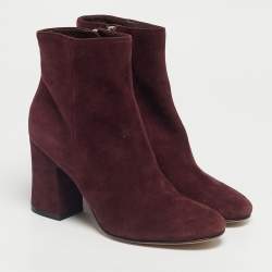 Pre Owned Gianvito Rossi Burgundy Suede Joelle Ankle Boots Size 36.5