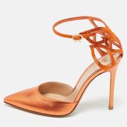 Pre Owned Gianvito Rossi Metallic Orange Leather Fleur Sandals Size 37