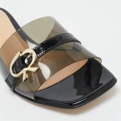 Pre Owned Gianvito Rossi Black PVC and Patent Leather Gemini Flat Slides Size 36