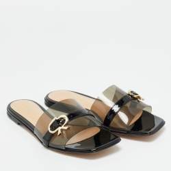 Pre Owned Gianvito Rossi Black PVC and Patent Leather Gemini Flat Slides Size 36