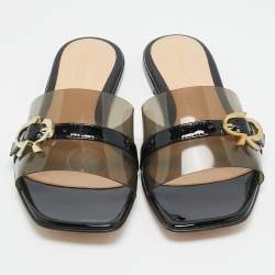 Pre Owned Gianvito Rossi Black PVC and Patent Leather Gemini Flat Slides Size 36