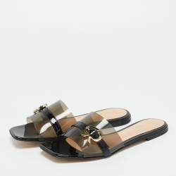 Pre Owned Gianvito Rossi Black PVC and Patent Leather Gemini Flat Slides Size 36