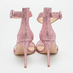 Pre Owned Gianvito Rossi Pink Lamé Fabric Portofino Ankle Strap Sandals Size 41