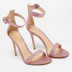 Pre Owned Gianvito Rossi Pink Lamé Fabric Portofino Ankle Strap Sandals Size 41