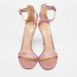 Pre Owned Gianvito Rossi Pink Lamé Fabric Portofino Ankle Strap Sandals Size 41